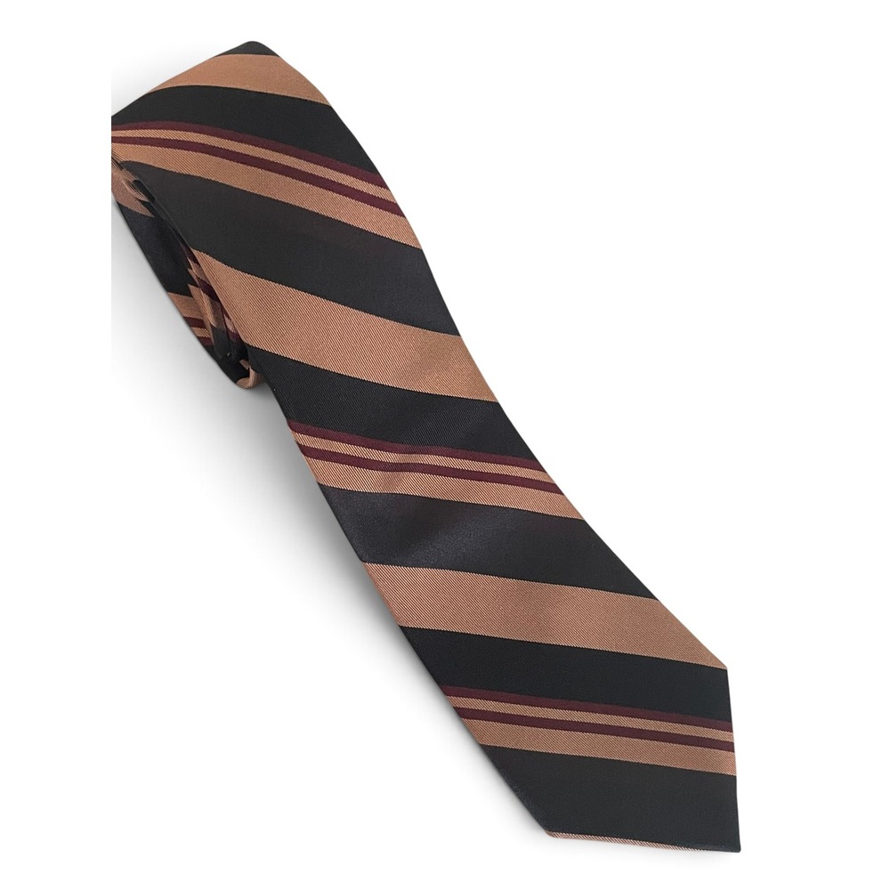 VTG Original Penguin Silk Repp Stripe Necktie NWT 90s Charcoal Tan Maroon